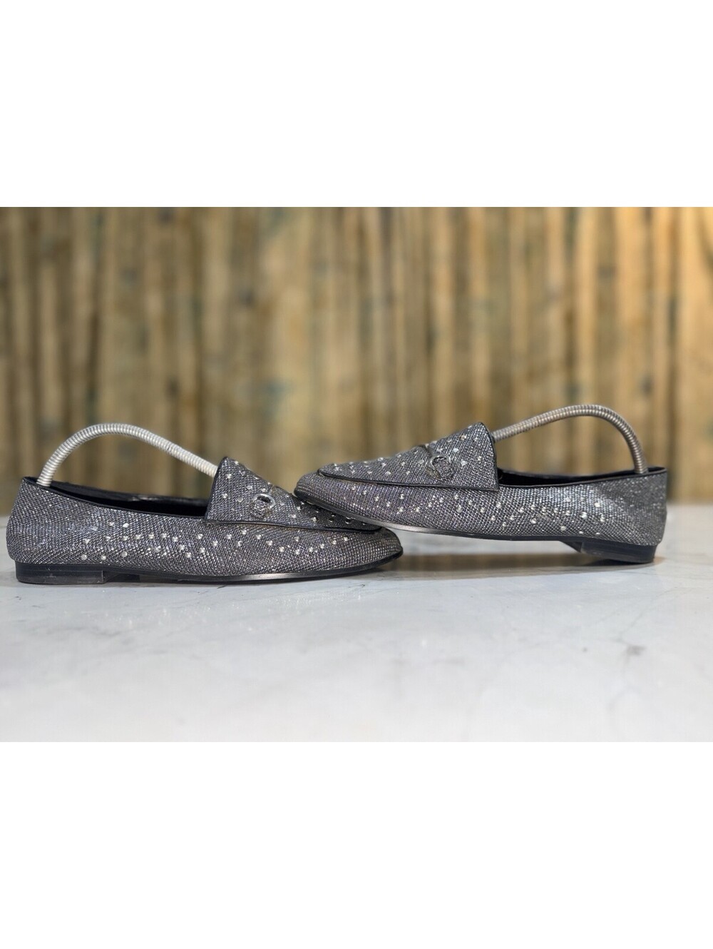 Nine West Metallic Silver Studded Horsebit Loafers Women’s Size 9.5 M Flats